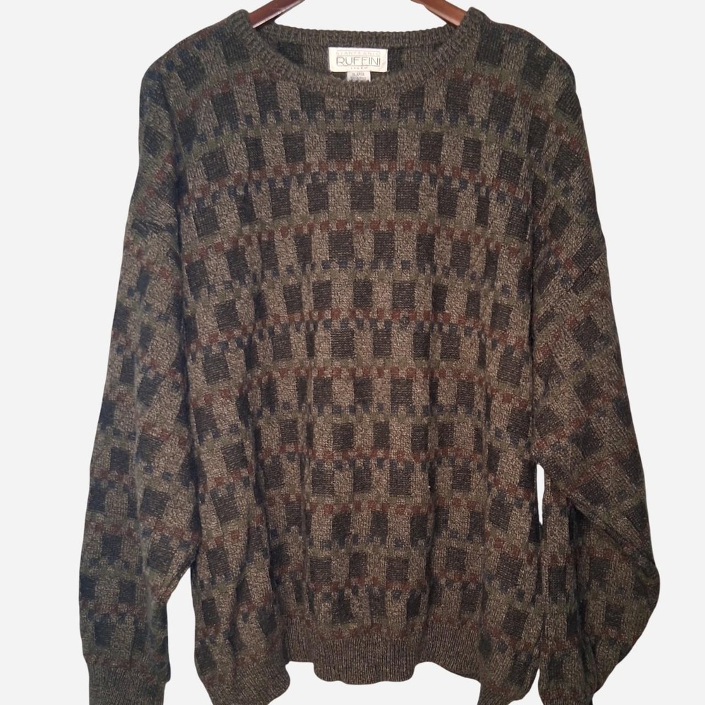 Mens Vintage 90s Gianfranco Ruffini Sweater brown blue burgundy details